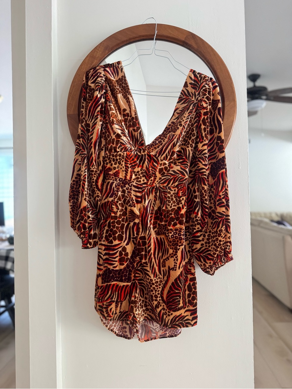 Anthropologie Animal-Print V-Neck Romoer in Brown, Rust and Purple